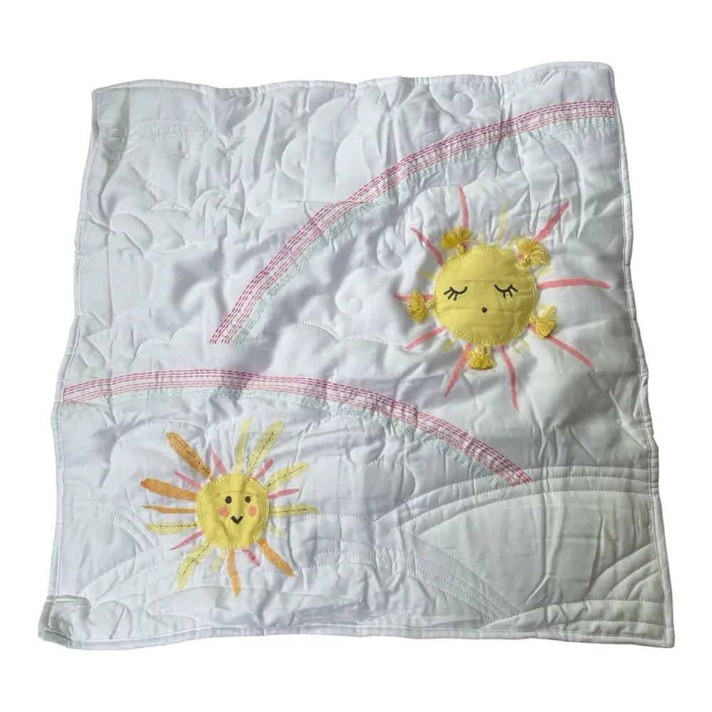 New POTTERY BARN Kids SUNSHINE Reversible Euro Sham Embroidered 26 X 26 Yellow